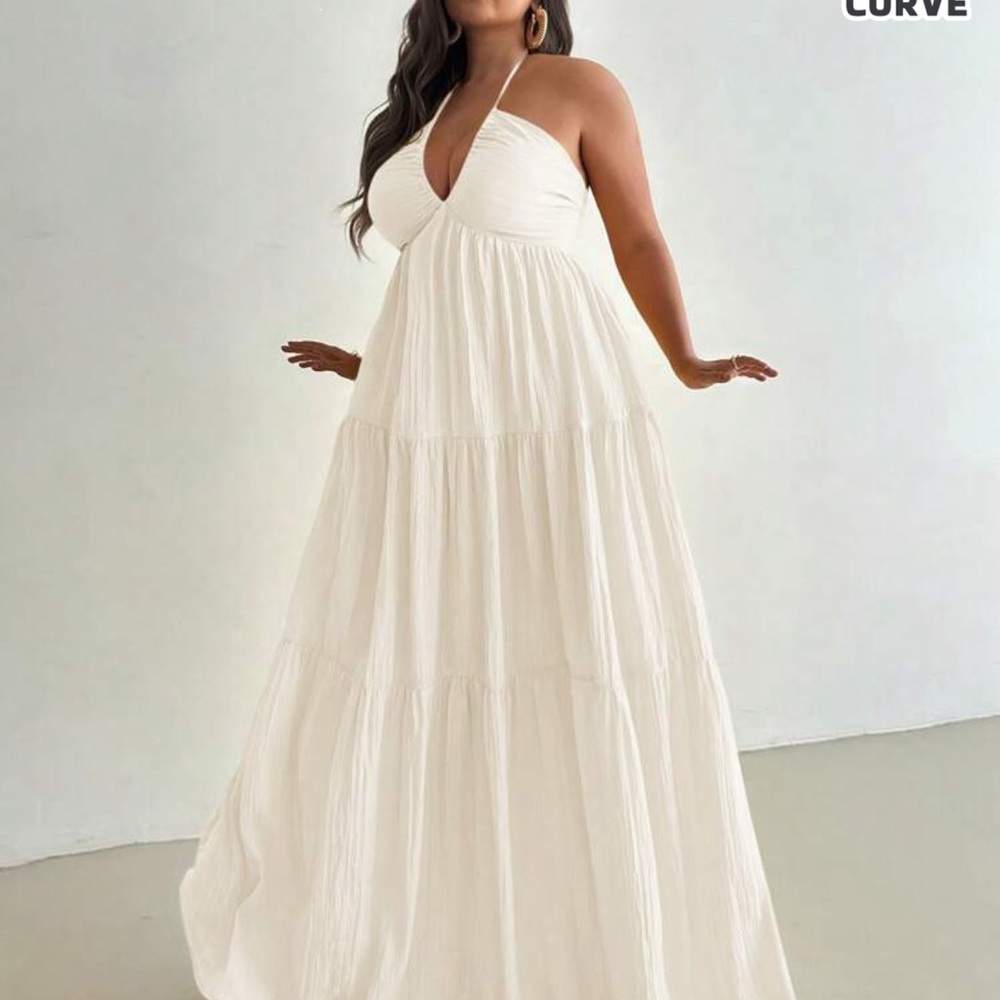 SHEIN Cream Halter Sleeveless Maxi Dress